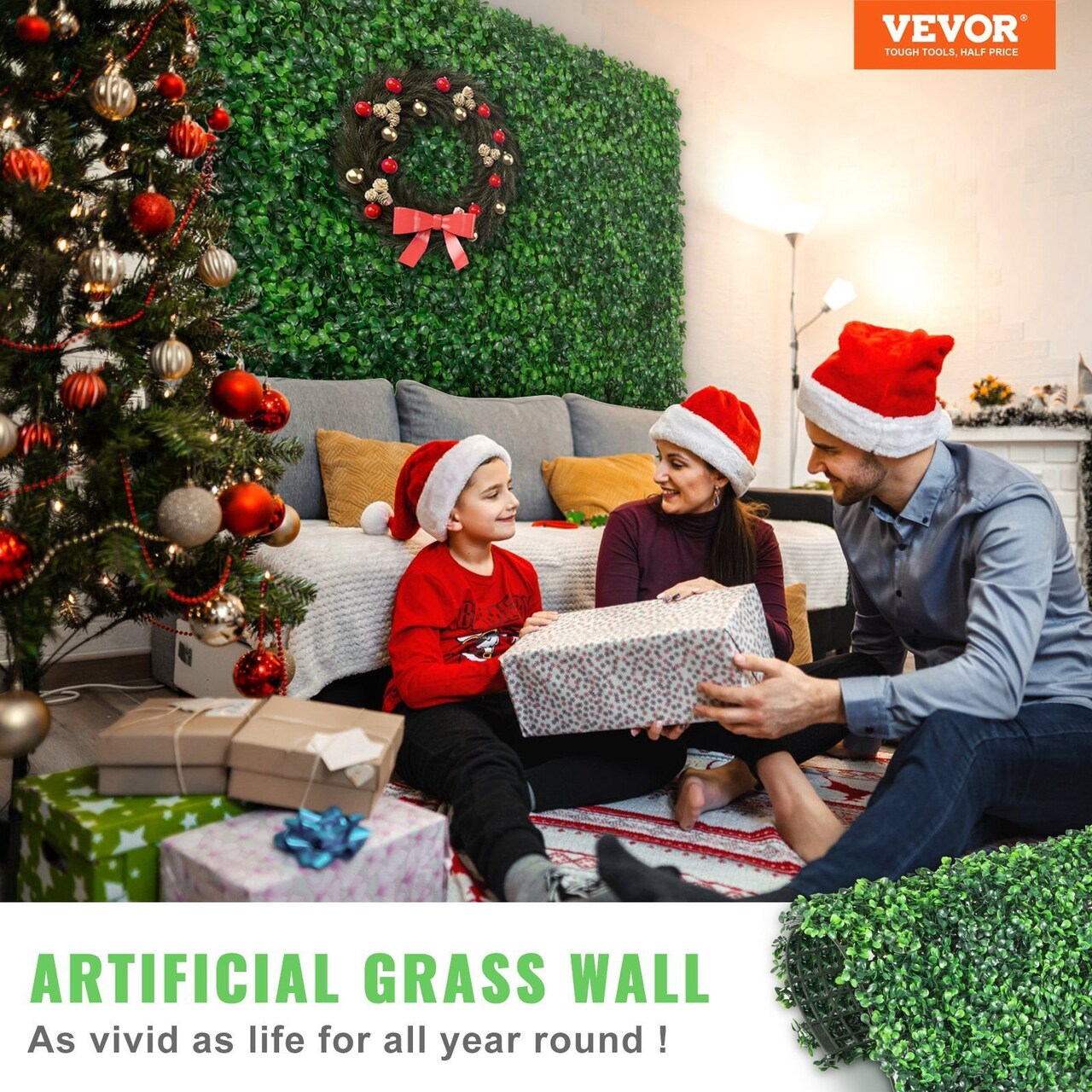 VEVOR-Green-Lifelike Artificial Boxwood Hedge Wall Panels for Privacy Decor-24 Pieces